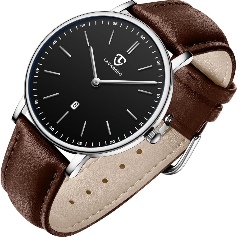 Men's Browmblack Leather Strap Analog Minimal Simple Stylish Buckle Wrist Watch